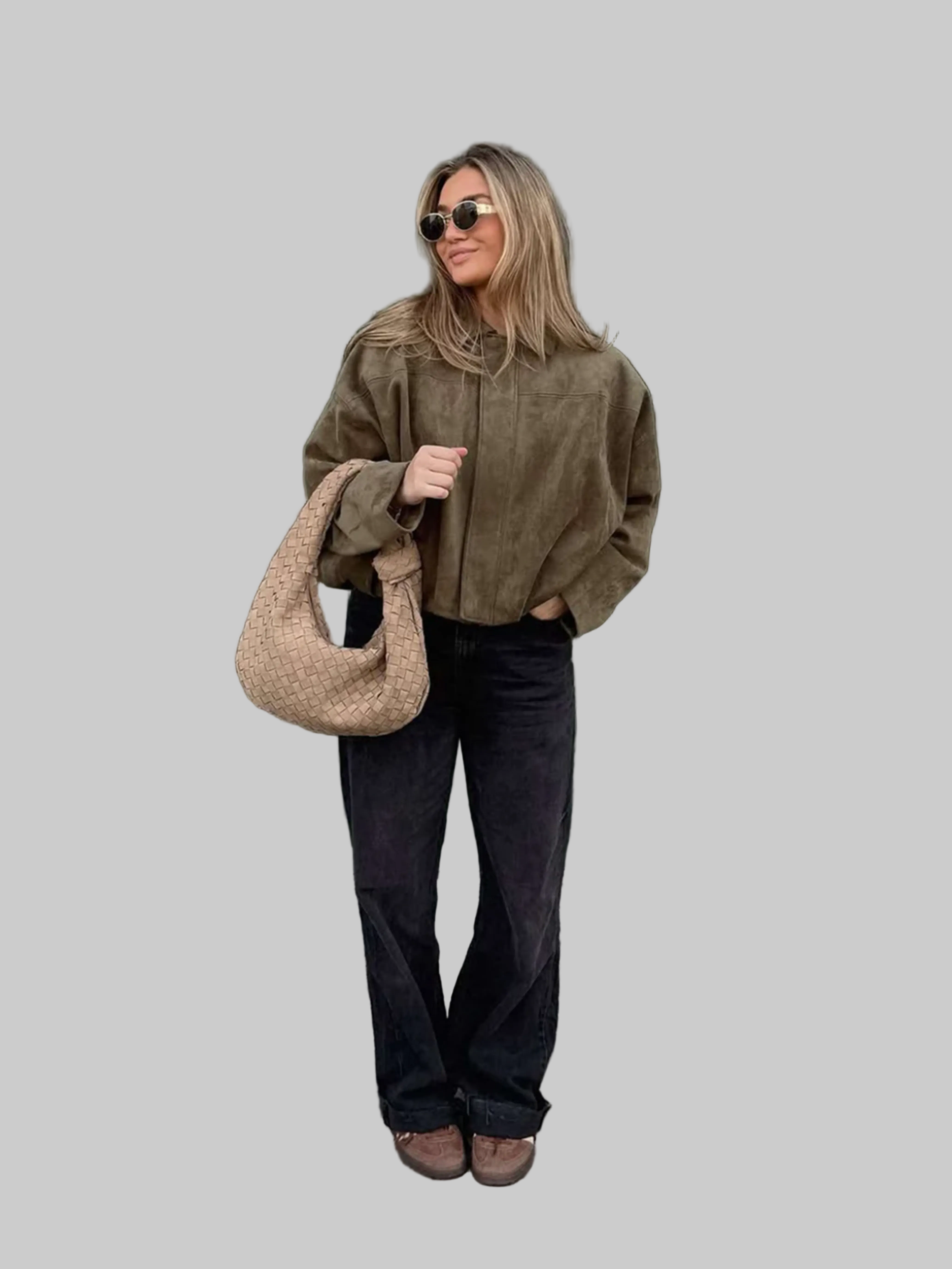 Damska Krótka Kurtka z Kołnierzem i Ukrytym Zapięciem