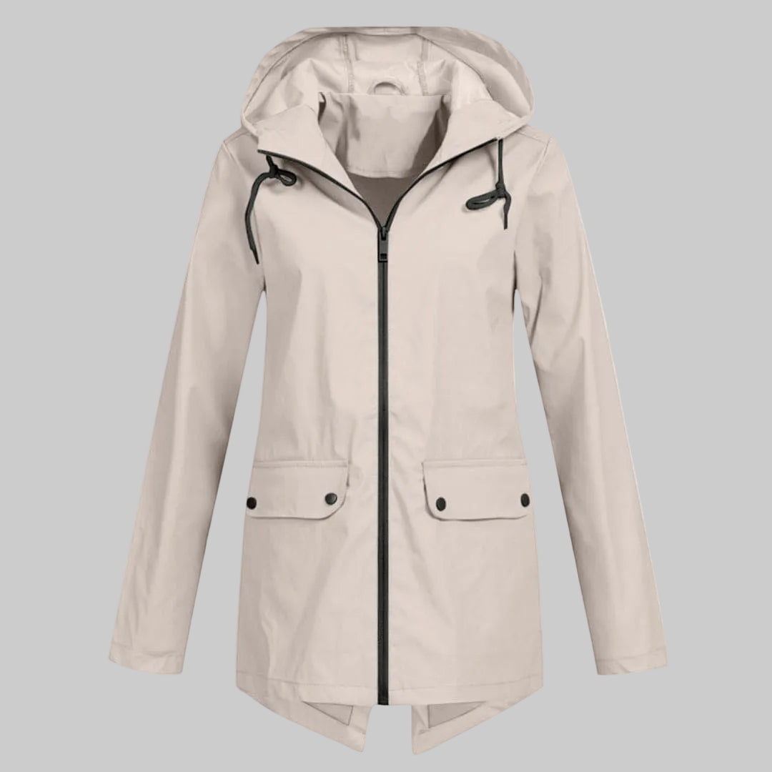 Damska Kurtka z Kapturem ze Sznurkiem Ściągającym i Kieszeniami z Klapkami