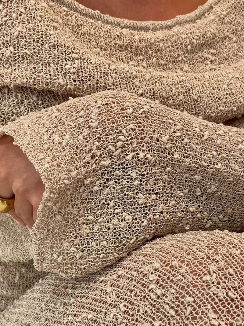 Damska Sukienka Maxi z Opadającymi Ramionami i Długimi Rękawami