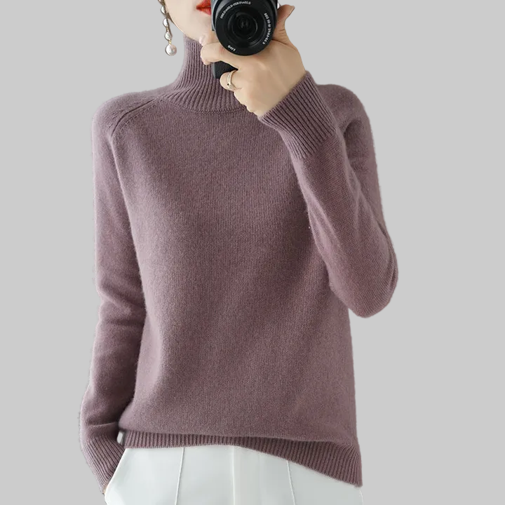 Damski Sweter z Golfem z Długimi Rękawami i Prążkowanymi Mankietami