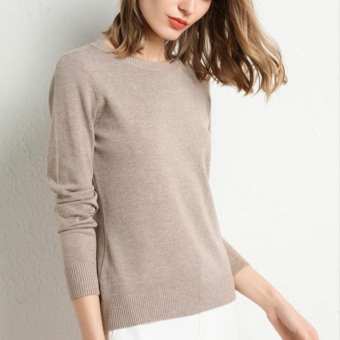 Damski Sweter z Okrągłym Dekoltem z Długimi Rękawami i Prążkowanymi Mankietami