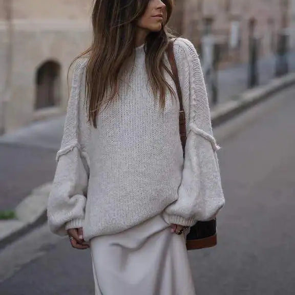 Damski Sweter z Półgolfem z Szerokimi Rękawami i Obniżonymi Ramionami