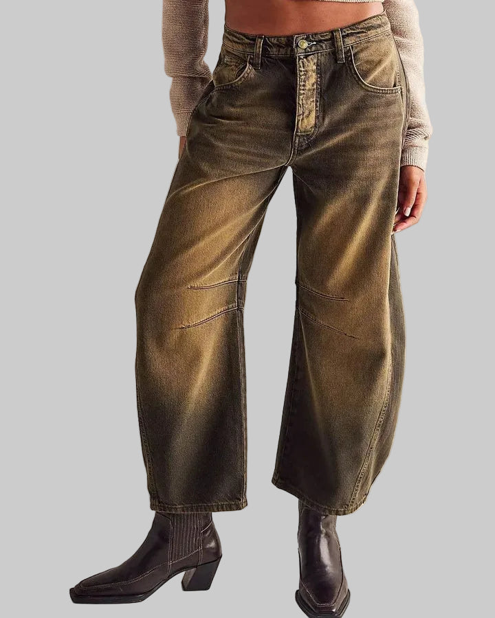 Damskie Jeansy z Szerokimi Nogawkami i Zapięciem na Guzik