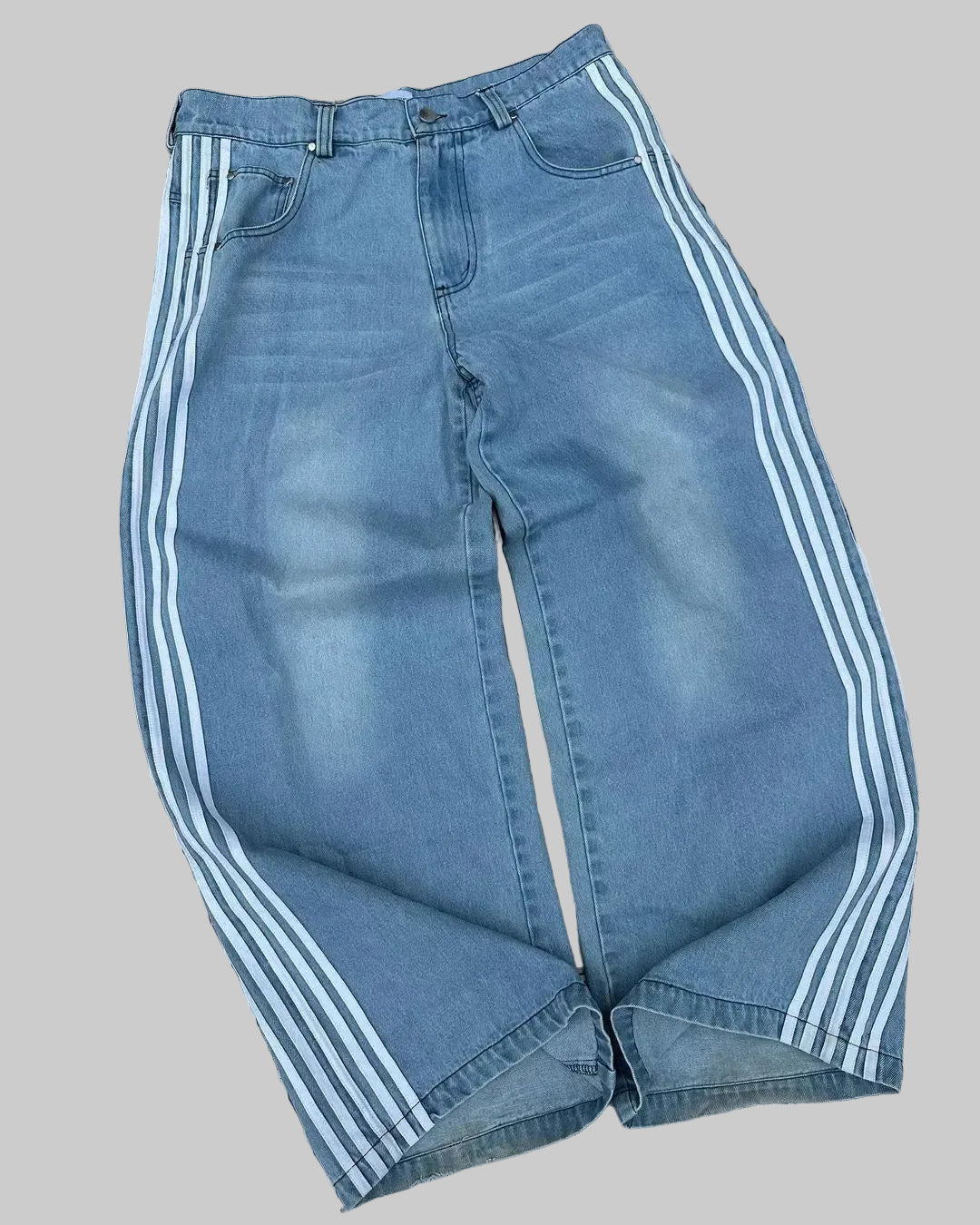 Damskie Jeansy z Wysokim Stanem i Białymi Paskami Bocznymi