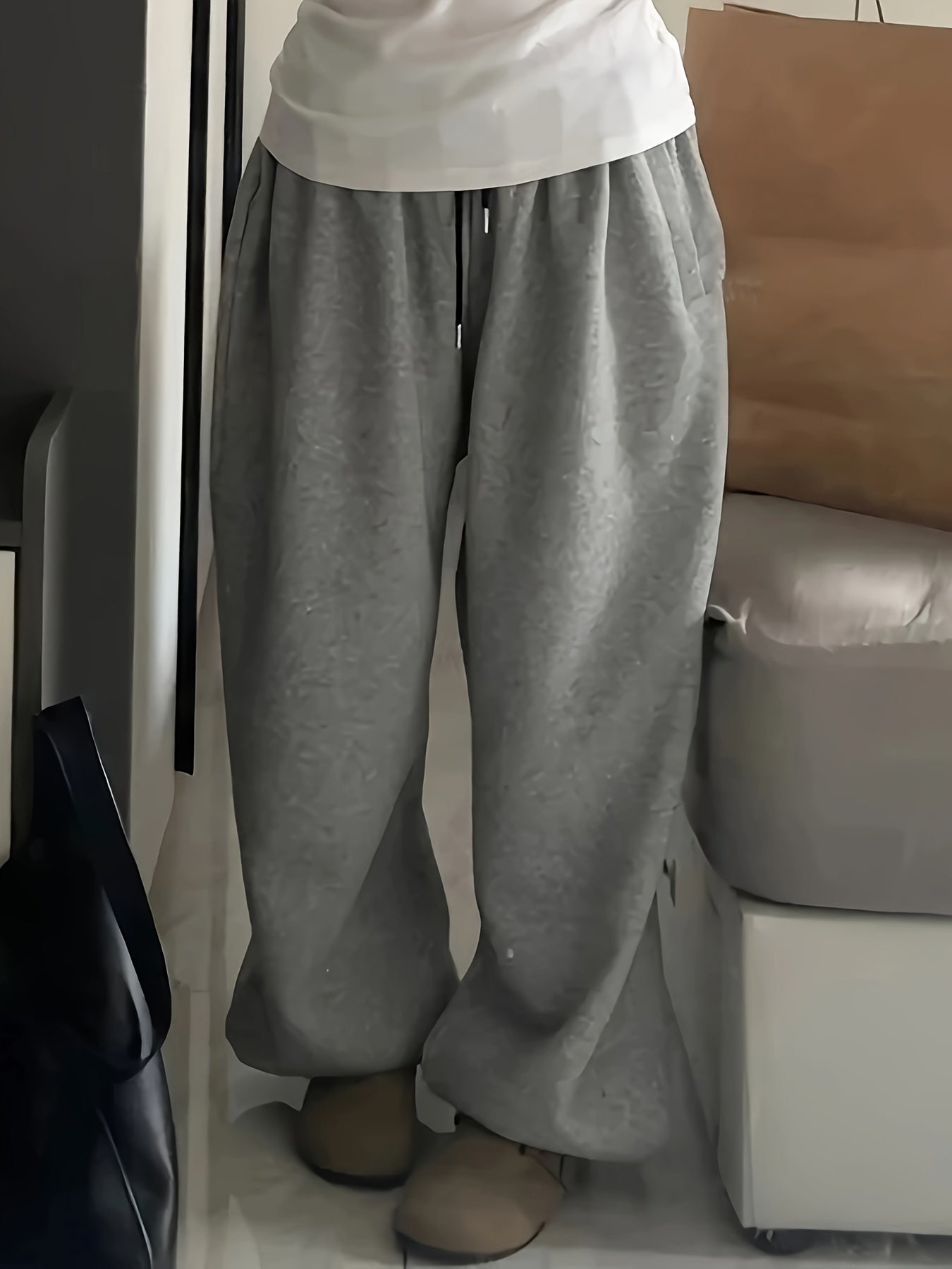 Damskie Spodnie z Wysokim Stanem i Szerokimi Nogawkami ze Sznurkiem