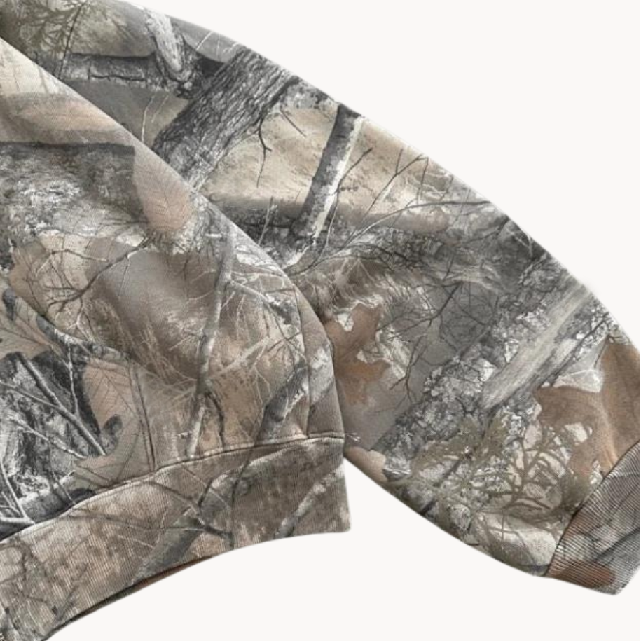 Damska Bluza z Kapturem we Wzorze Moro z Długimi Rękawami i Ściągaczami