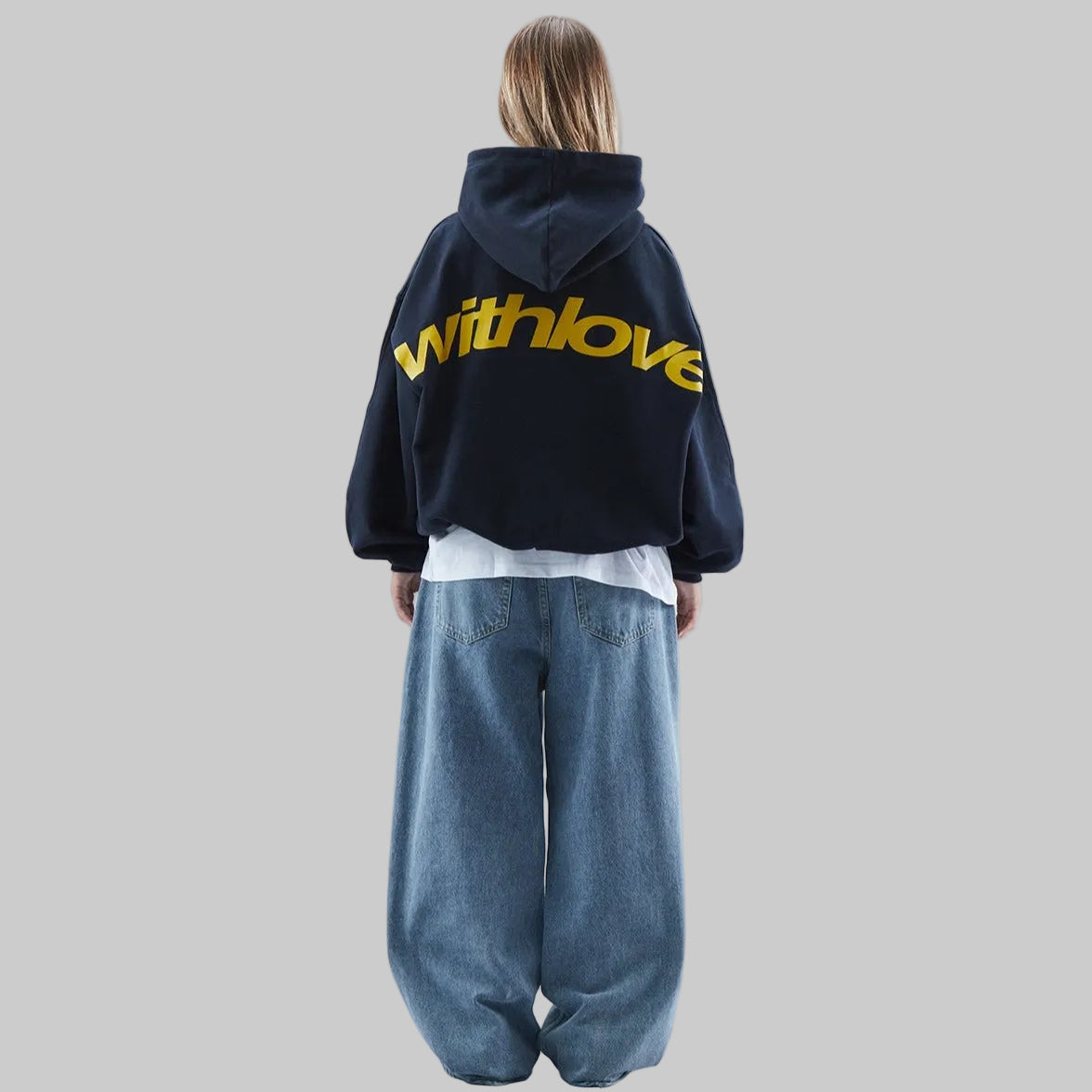 Damska Bluza z Kapturem z Nadrukiem na Plecach i Długimi Rękawami