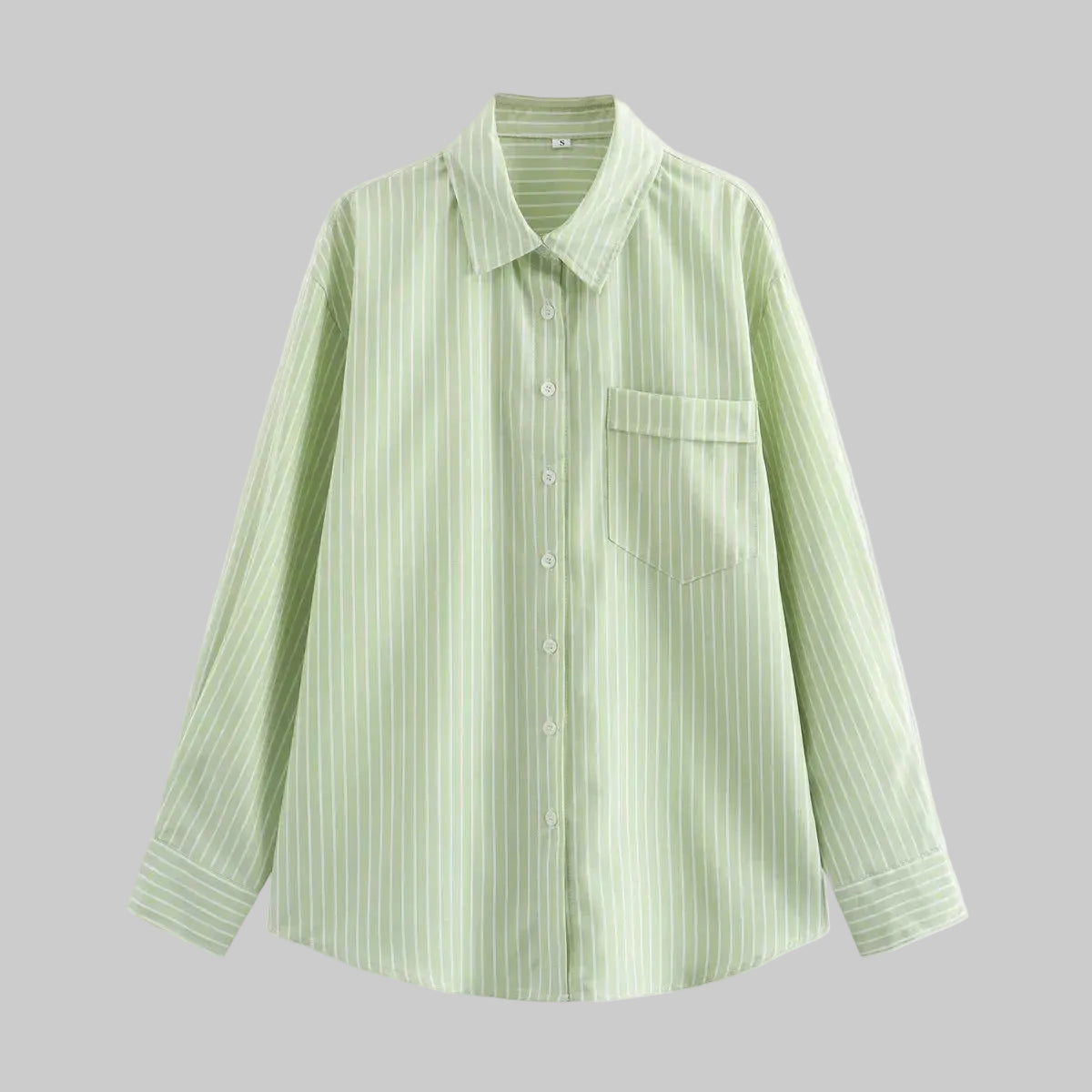 Damska Koszula w Paski z Kołnierzykiem i Kieszenią na Piersi