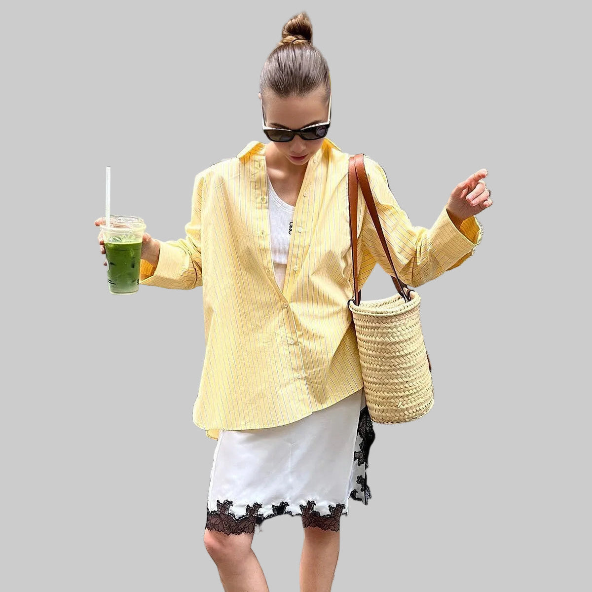 Damska Koszula w Paski z Kołnierzykiem i Zapięciem na Guziki