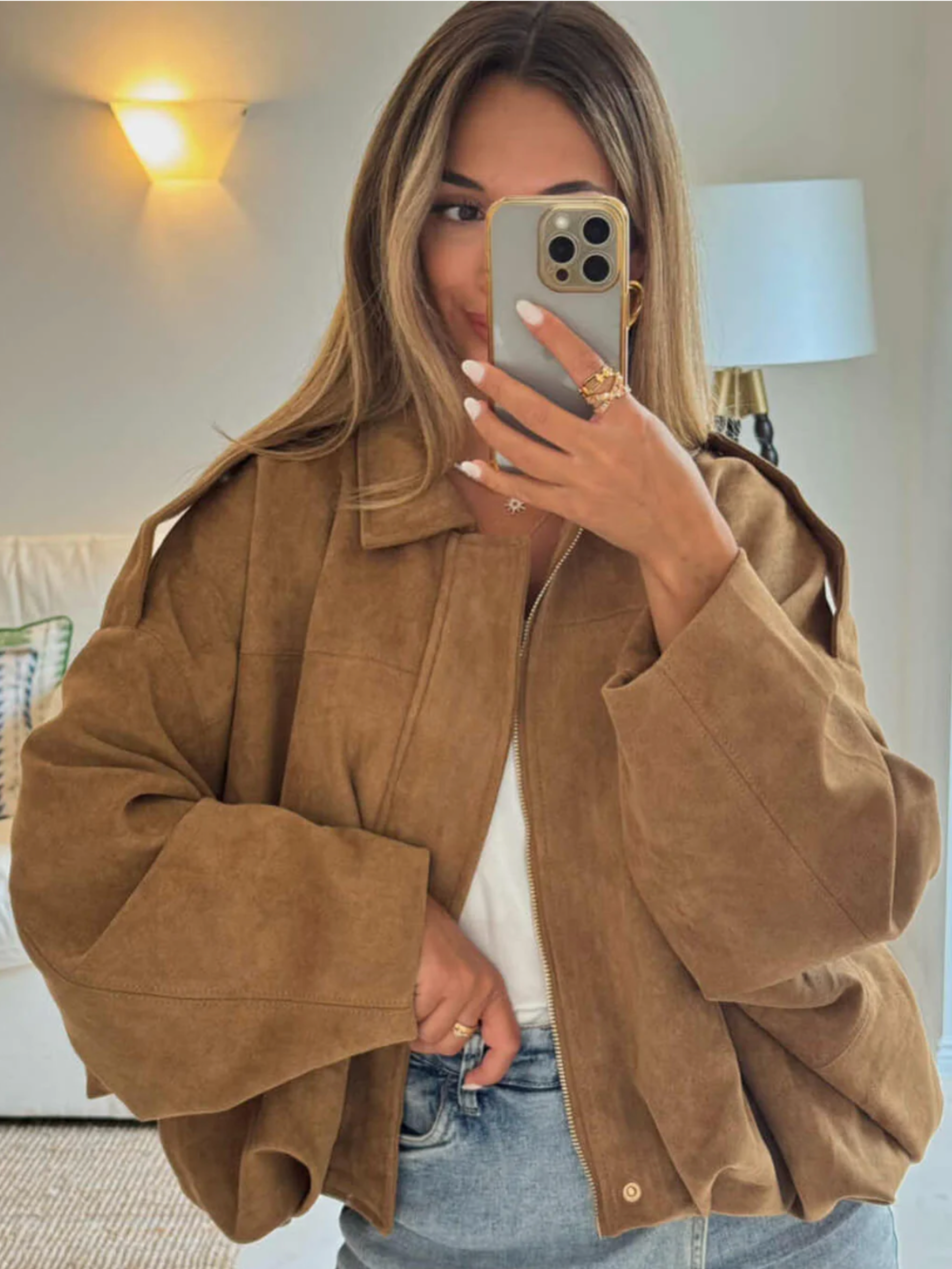 Damska Krótka Kurtka z Kołnierzem i Ukrytym Zapięciem