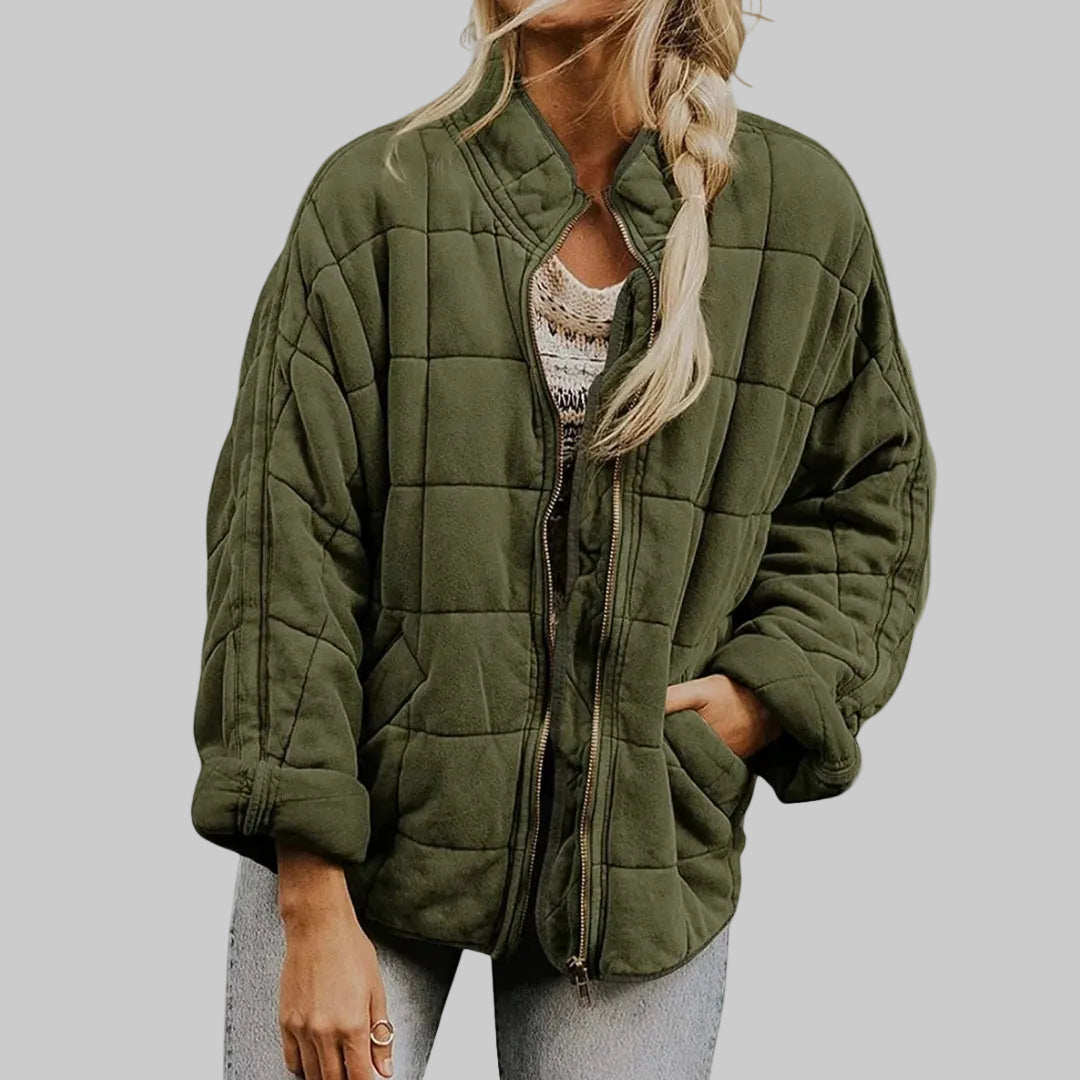 Damska Pikowana Kurtka Przejściowa z Kołnierzem Stójką i Zamkiem Błyskawicznym