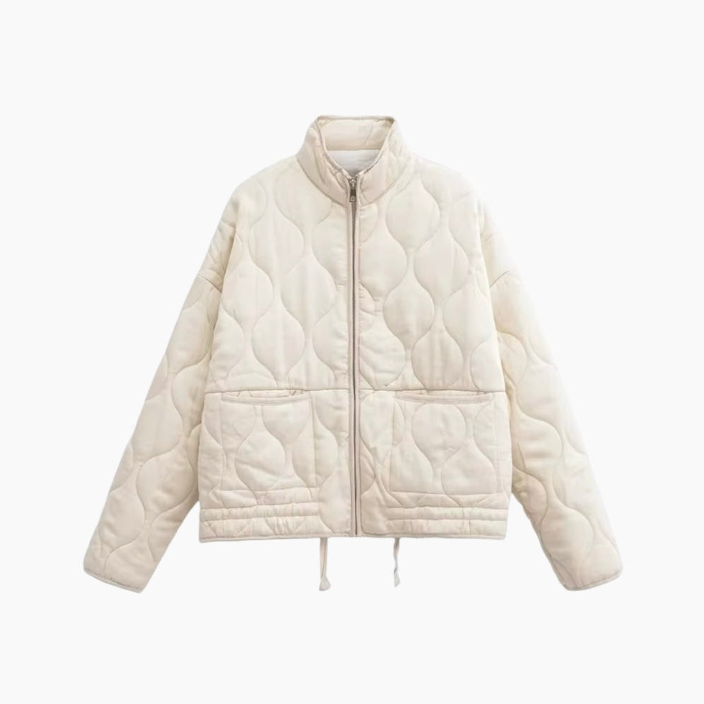 Damska Pikowana Kurtka ze Stójką i Zamkiem z Kieszeniami z Przodu