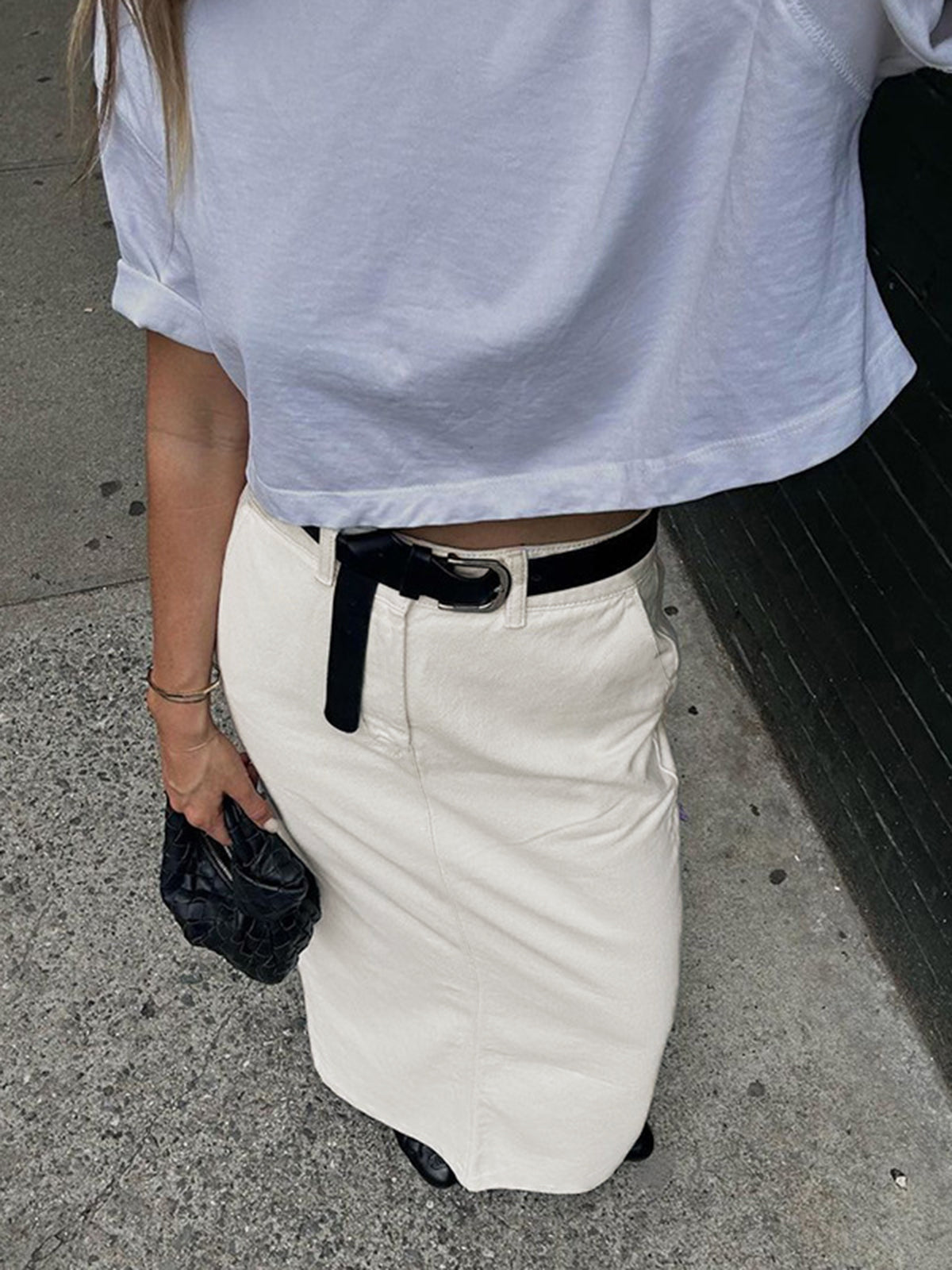 Damska Spódnica Maxi z Rozcięciem z Tyłu i Kieszeniami