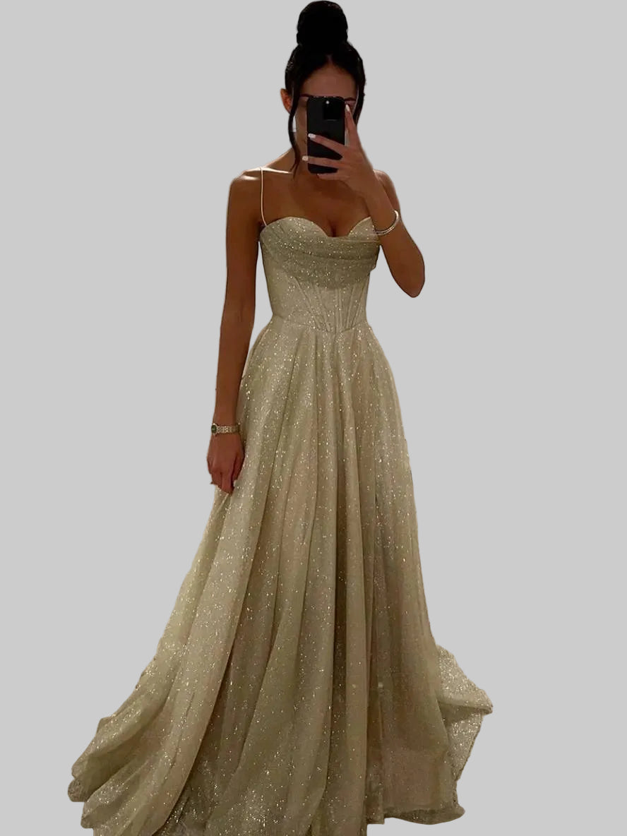 Damska Sukienka Maxi z Dekoltem w Kształcie Serca i Tiulowym Rozkloszowanym Dołem na Ramiączkach