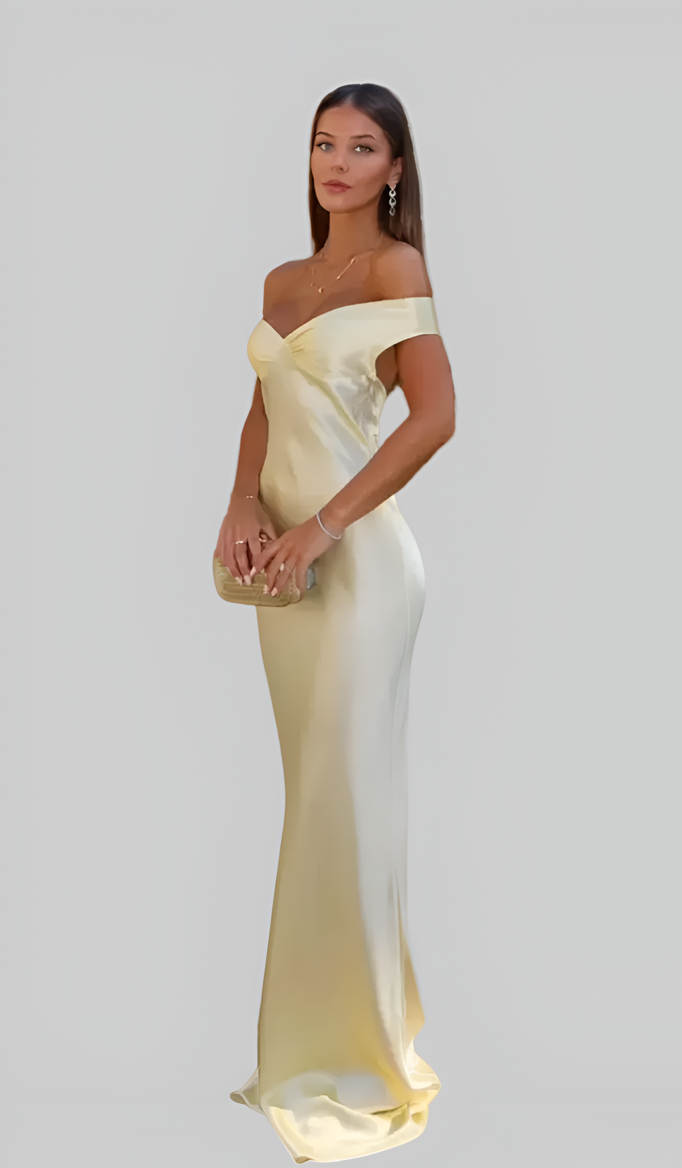 Damska Sukienka Maxi z Odkrytymi Ramionami z Dekoltem V z Błyszczącym Wykończeniem