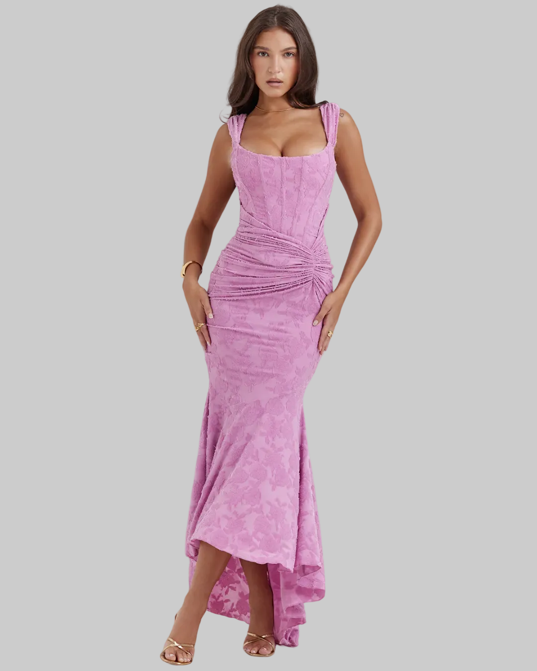 Damska Sukienka Maxi z Szerokimi Ramiączkami i Marszczeniami w Talii oraz Asymetrycznym Dołem