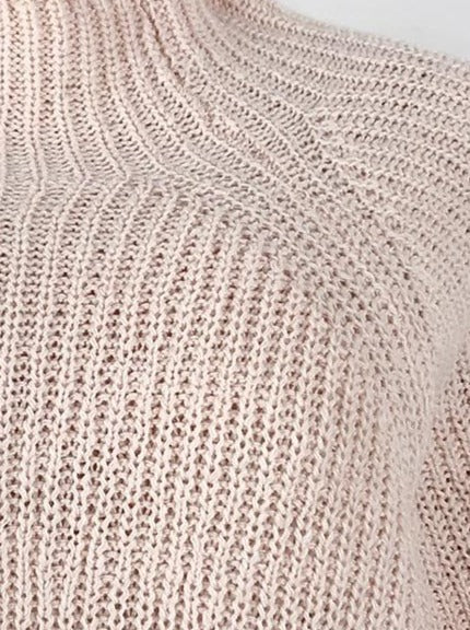 Damska Sukienka Swetrowa z Golfem z Prążkowanym Splotem Mini z Długimi Rękawami