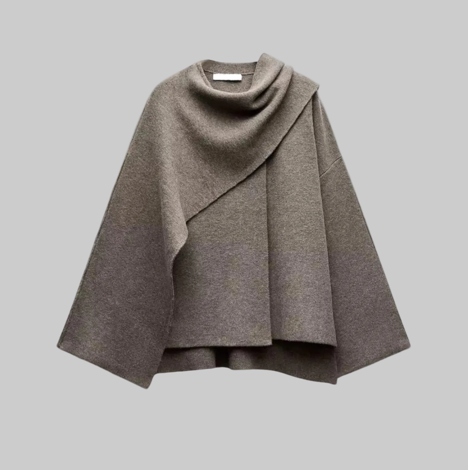 Damski Sweter Peleryna z Drapowanym Golfem i Nakładającym się Przodem