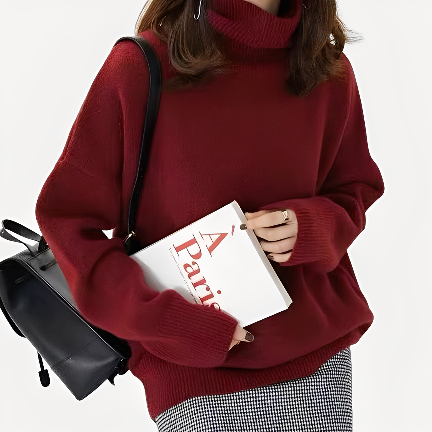 Damski Sweter z Golfem z Prążkowanymi Wykończeniami i Długimi Rękawami