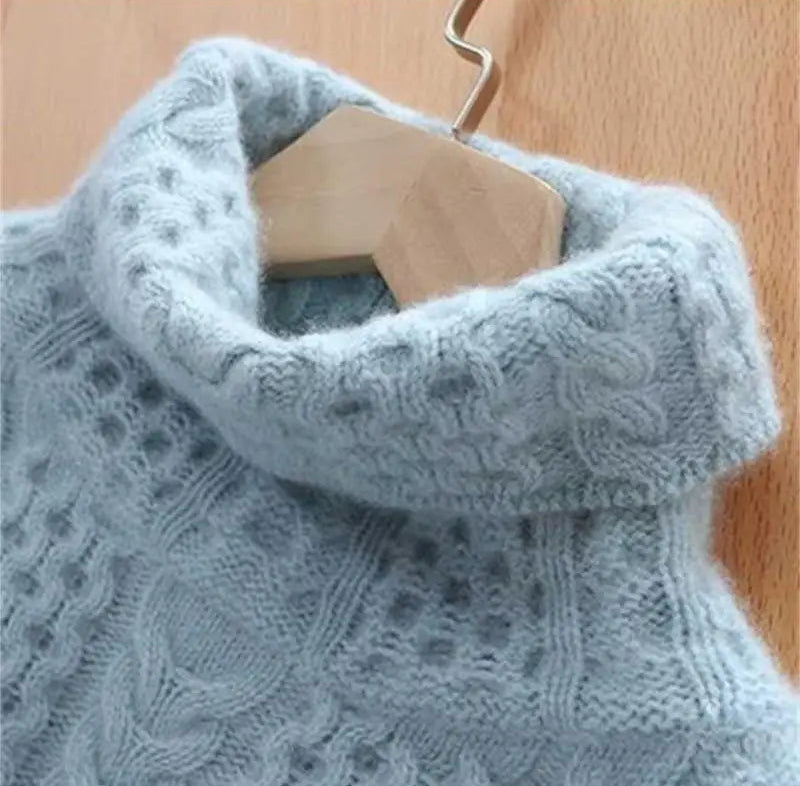 Damski Sweter z Golfem z Warkoczowym Splotem i Długimi Rękawami