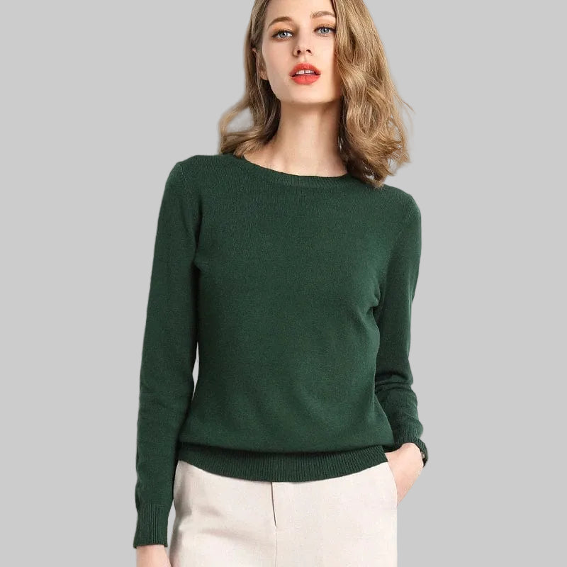 Damski Sweter z Okrągłym Dekoltem z Długimi Rękawami i Prążkowanymi Mankietami