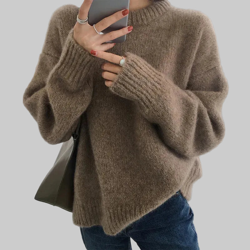 Damski Sweter z Okrągłym Dekoltem z Melanżowym Wzorem i Długimi Rękawami