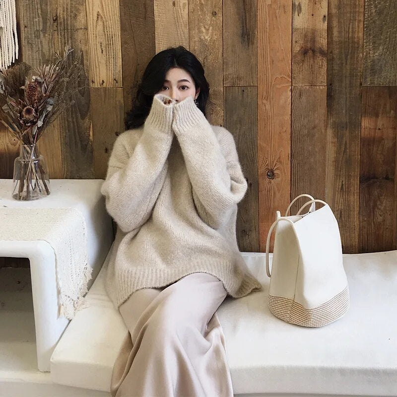 Damski Sweter z Okrągłym Dekoltem z Melanżowym Wzorem i Długimi Rękawami