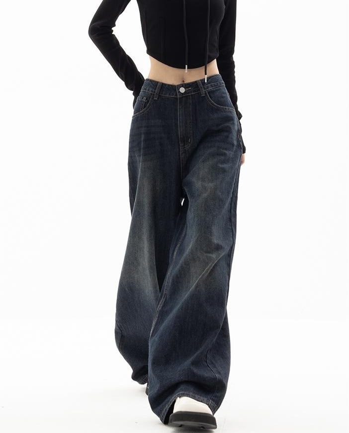 Damskie Jeansy z Szerokimi Nogawkami i Średnim Stanem z Zapięciem na Guzik