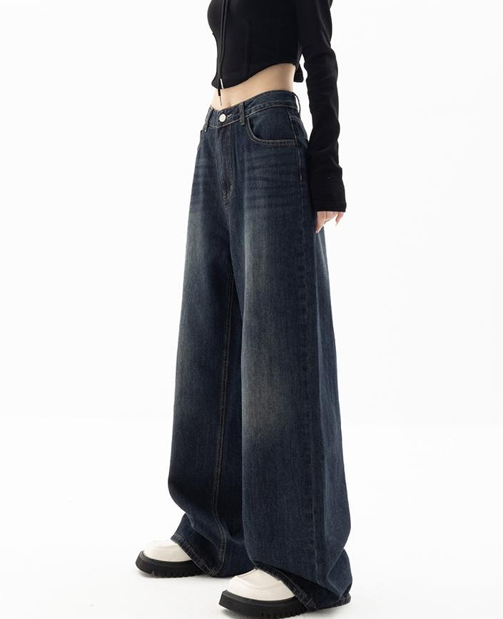 Damskie Jeansy z Szerokimi Nogawkami i Średnim Stanem z Zapięciem na Guzik