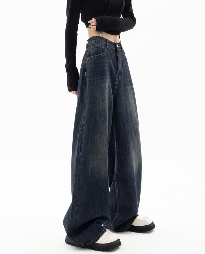 Damskie Jeansy z Szerokimi Nogawkami i Średnim Stanem z Zapięciem na Guzik