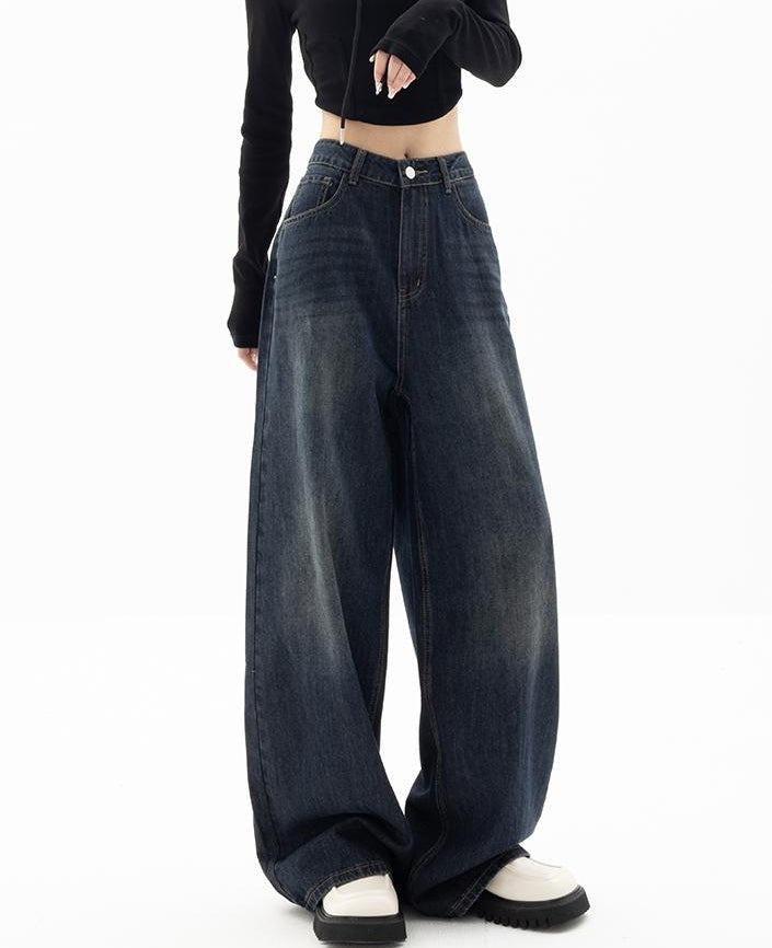 Damskie Jeansy z Szerokimi Nogawkami i Średnim Stanem z Zapięciem na Guzik