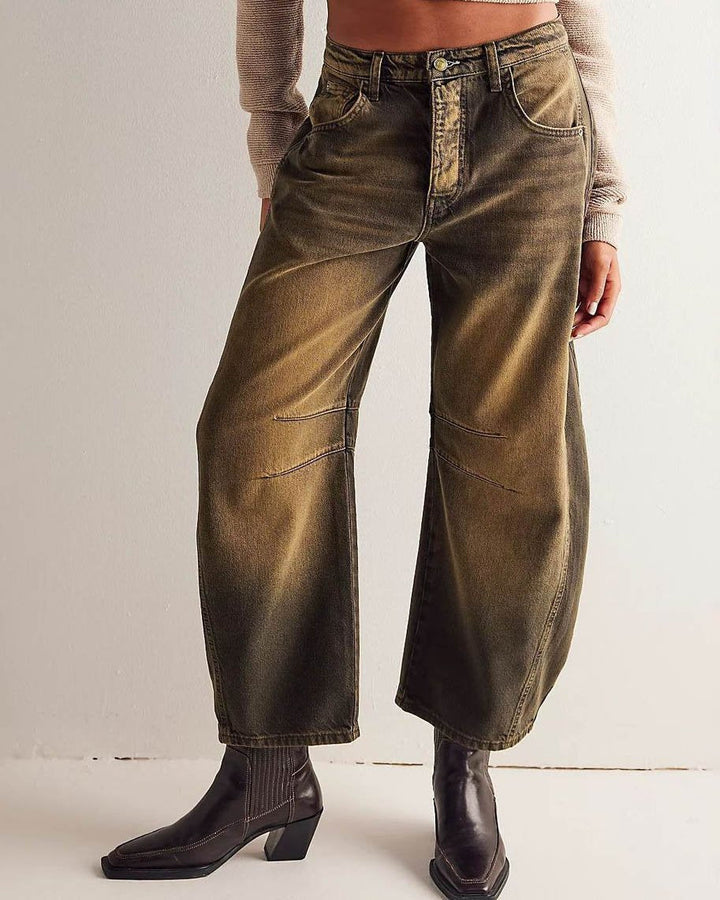 Damskie Jeansy z Szerokimi Nogawkami i Zapięciem na Guzik