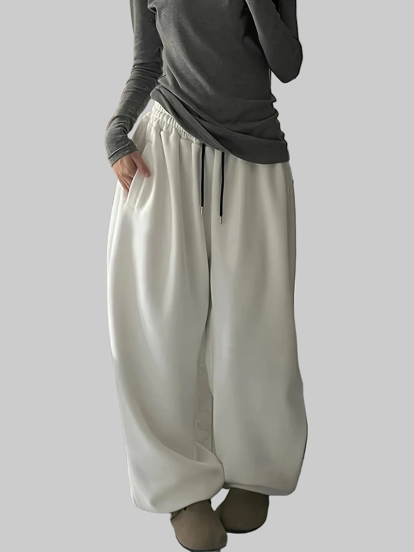 Damskie Spodnie z Wysokim Stanem i Szerokimi Nogawkami ze Sznurkiem